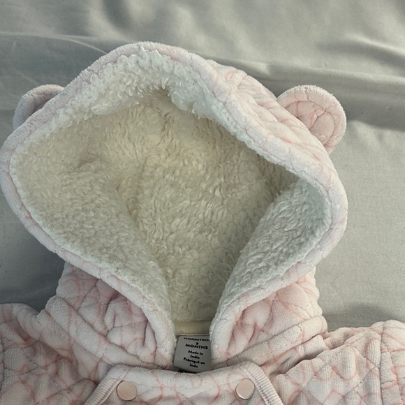 Nordstrom Pink Quilted Baby Footie Bunting Bag with Bear Ears - Picture 3 of 6